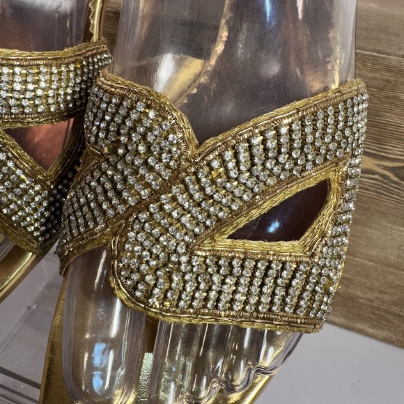 VTG Rhinestone Gold Stiletto Mule Heels Womens 12 Glam Pageant Prom Evening Gala - Picture 5 of 11